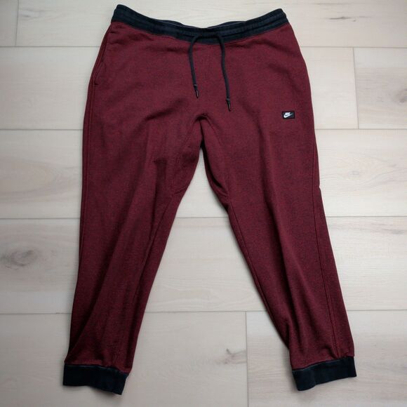 Nike Joggers Mens XL French Terry Shoebox Cuffed Sweatpants Burgundy Red - Picture 1 of 11